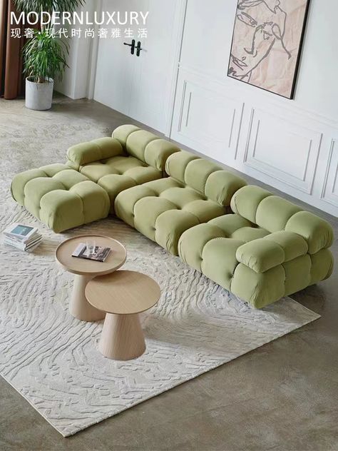 Light Green Couch Aesthetic, Green Cloud Couch, Light Green Couch, Estate Interior, Modern Sofa Set, Green Couch, Modern Sofa Living Room, Living Room Themes, Furniture Sofa Set