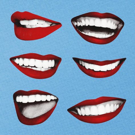 Pop Art Elements, Pop Art Mouth, Mouth Collage, Smile Collage, Lips Collage, Barbie Filter, Lips Smiling, Open Mouth Smile, Smile Poster