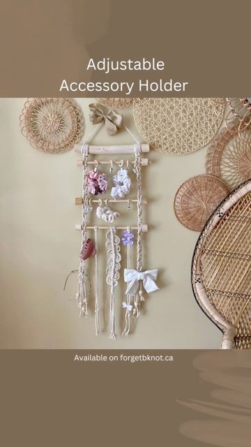 Ottawa Macrame & Fibre Artist / Brenda on Instagram: "Adjustable and customizable hair accessory holder on website now! Handmade beads keep dowels in place. Add two, three of four rods with wooden rings and clips. Ribbon snap clip 🎀 hanger is also an option. All pieces can be moved up or down on the side macrame depending on the size of your hair accessories. Extra rings also available. . Add Polaroid photos to the clips for a fun twist on wall decor! . What do you think??? . . . . . . . . . Macrame Scrunchie Holder, Macrame Claw Clip Holder, Claw Clip Holder, Hair Bow Hanger, Fibre Artist, Clip Hanger, Hair Accessories Holder, Accessory Holder, Bow Hanger