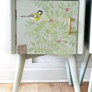 Shop - Andi Gregg Bedside Table Painted, Hand Painted Bedside Table, Vintage Hand Painted Furniture, Painted Bedside Tables, Upcycled Cabinet, Nature Inspired Bedroom, Mid Century Bedside, Vintage Bedside Table, Whimsical Furniture