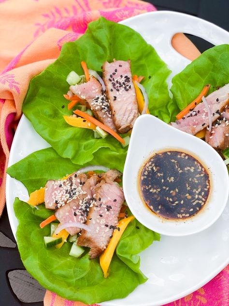 Tuna Marinade, Ahi Tuna Recipe, Tuna Lettuce Wraps, Ahi Tuna Salad, Fish Entrees, Tuna Sushi, Fresh Tuna, Lettuce Wrap Recipes, Lettuce Cups