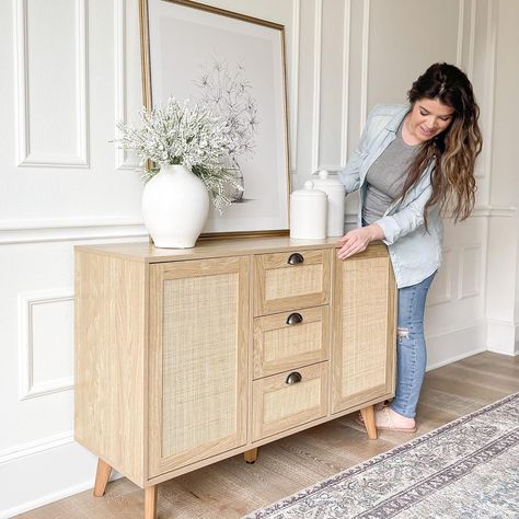 PHI VILLA Rattan Cabinet - Sideboard Buffet Cabinet/Accent Cabinet with Doors and Drawers, Rattan Console Table Cane Console Cabinet, Cane Console, Room Decor Storage, Understair Storage, Rattan Console Table, Rattan Console, Rattan Cabinet, 2024 Living Room, Dining Room Inspo