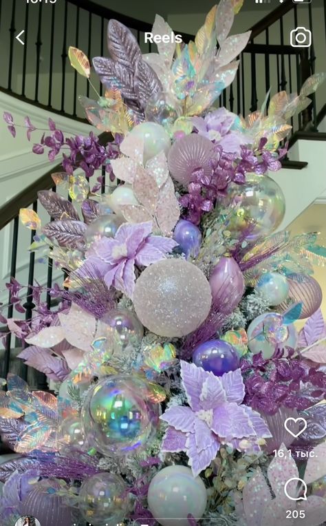 Purple Pink Christmas Tree, Lilac Christmas Tree, Pink And Purple Christmas Tree, Lavender Christmas Tree, Iridescent Christmas Tree, Purple Christmas Tree Decorations, Purple Decorations, Lavender Christmas, Christmas Entrance