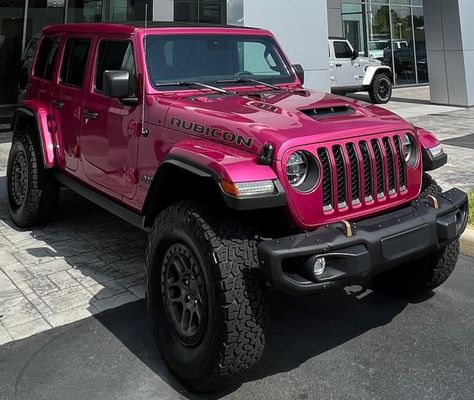 Jeep Wrangler Unlimited JL Rubicon 392 Xtreme Recon Tuscadero Pink Limited Edition 2024 Jeep Wrangler Rubicon, 392 Jeep Wrangler, Tuscadero Pink Jeep, Xv Aesthetic, Jeep Wrangler Girly, Car Manifestation, Pink Jeep Wrangler, Barbie Jeep, Jeeps Wrangler