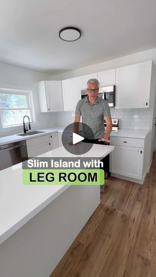 4.2K views · 358 reactions | You have limited space and want a kitchen island, and want to have room for stools.  I personally don’t see the purpose of an island that you cannot sit at. 
This is my kitchen hack to having a slim island with leg room for stools #kichen #kitchendesign #design #style #homedecor #island #homerenovation | Rob Brydges | Taylor Swift · august Slim Kitchen Island With Seating, Slim Island Kitchen, Kitchen With Island Attached To Wall, Long Narrow Kitchen Island With Seating, Peninsula Kitchen To Island, Narrow Island, Kitchen Island Dining Table Combo Small Spaces, Small Island Kitchen Ideas, Slim Kitchen Island