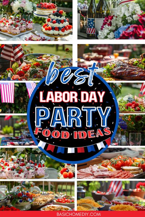 Get ready to host the ultimate Labor Day weekend party with these best Labor Day party food ideas! Perfect for both adults and kids, these easy party food ideas include delicious recipes for the whole family. From easy appetizers to main courses, we've got you covered with ideas for a crowd, whether you're by the pool or enjoying a long weekend, celebrate with patriotic foods, perfect for summer parties and backyard BBQs, you'll love these patriotic desserts, summer salads, and drinks. Day Party Food Ideas, Easy Party Food Ideas, Labor Day Party, Pool Party Food, Easy Labor, Recipes For The Whole Family, Patriotic Food, Patriotic Desserts, Party Food Ideas