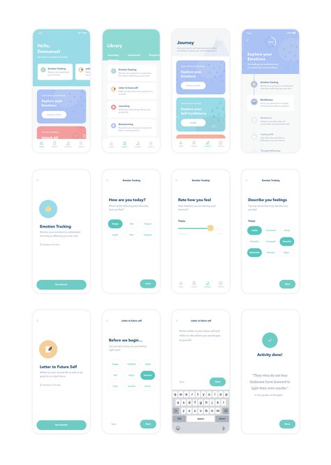 Journal App, App Design Layout, Therapeutic Activities, Mobile Ui Design, App Design Inspiration, Mobile App Ui, App Interface, Information Architecture, Ui Design Inspiration