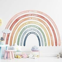 Rainbow Accent Wall Zazzle, Rainbow Wall Decal Cricut, Ultimate Playroom, Rainbow Unicorn Wall Mural, Large Rainbow Wall Decal, Rainbow Room Decor, Wallpaper Childrens Room Rainbow, Affordable Boho, Rainbow Decal