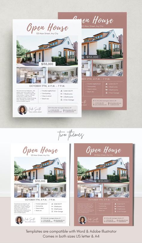 Open House Flyers Real Estate, Real Estate Flyer Design Ideas, Real Estate Agent Flyer, Airbnb Essentials, Real Estate Marketing Flyers, Open House Flyer, Real Estate Slogans, Open House Real Estate, Modern Homes For Sale