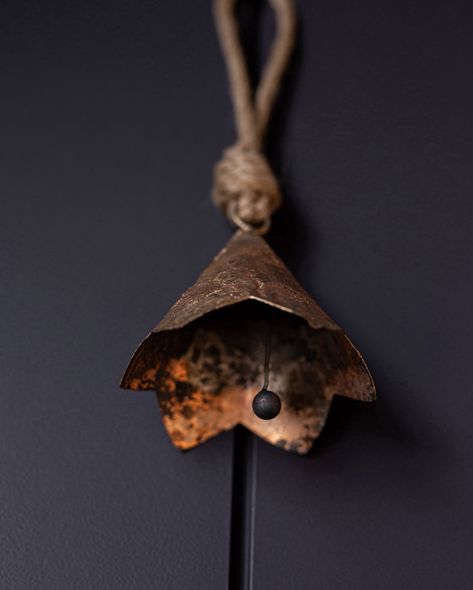 One of our newest handmade copper bells, imported from India, is a stunning piece showcasing remarkable artistic talent. Elm Wood Furniture, Holiday Furniture, Scallop Design, Brass Bell, Furniture Wax, Bell Ornaments, Brass Bells, Vintage Bell, Vintage Objects