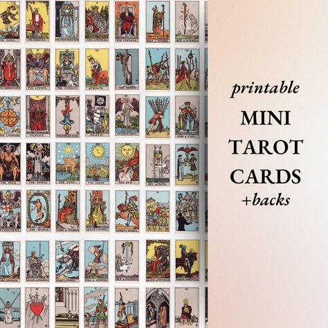 Mini Tarot Cards, Miniature Tarot Deck, Printable Tarot Cards, 78 Miniature Tarot Cards, Minor & Major Arcana, Printable Witchcraft by Rariity on Etsy Mini Tarot Cards, Printable Tarot Cards, Divination Tools, Printing Shop, Major Arcana, Tarot Deck, Tarot Decks, Tarot Cards, Card Sizes