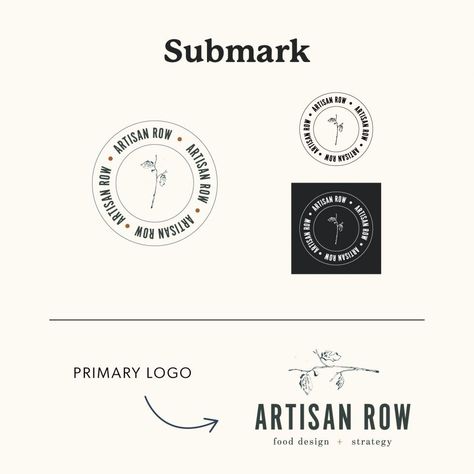 The Artisan Row Submark Logo | How to Use Logo Variations in Your Brand | What Are Logo Variations | Witt and Company #wittandcompany #visualbrand #branddesign #logodesign Submark Logo Design Ideas, Logo Variation Design, Submark Logo Ideas, Logo Variations Branding, Submark Design, Artisan Logo, Submark Logo, Different Logo, Wix Design