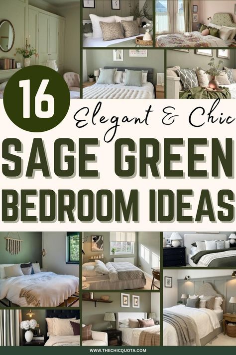 sage green bedroom Tranquil Green Bedroom, Farmhouse Bedroom Green Walls, Sage Green And Mauve Bedroom, Olive Green Guest Bedroom, Green Wall Color Ideas Bedroom, Vintage Green Bedroom Ideas, Farmhouse Green Bedroom, Sage Green Bedroom Paint, Master Bedrooms Decor Green