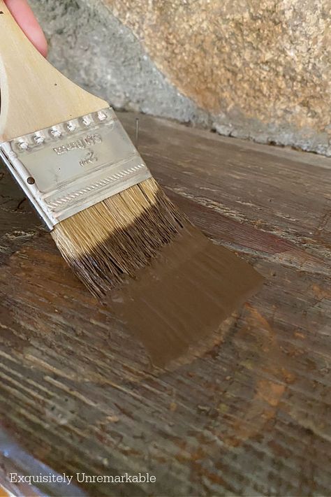 Water Stains On Mantel Dark Fireplace Mantle, Fireplace Mantel Makeover, Painted Fireplace Mantels, Mantel Makeover, Painted Mantle, Rustic Mantle, White Mantle, Wood Mantle, Paint Fireplace