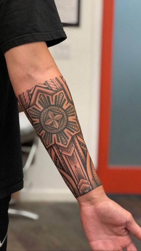 Filipino Inspired Tattoo Sleeve, Filipino Sleeve Tattoo, Forarm Tattoos For Man Sleeve, Tattoo Designs Men Forearm Half Sleeves, Polynesian Forearm Tattoo Stencil, Men’s Tattoo Ideas Forarm, Half Sleeve Tattoo For Men Forearm, Filipino Polynesian Tattoo, Maori Tattoo Designs Men Sleeve