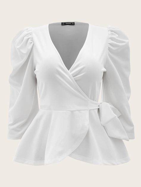 White Peplum Top Outfit, Peplum Top Outfits, Peplum Wrap Top, White Peplum Tops, Peplum Tops, White Peplum, Peplum Styles, Peplum Blouse, Shein Tops