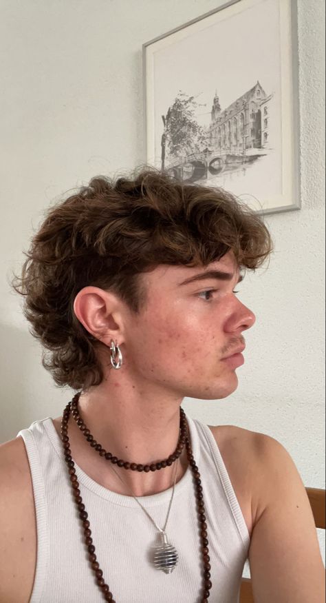 Mullets For Men Curly, Modern Textured Mullet, Curly Hair Soft Mullet Men, Short Wavy Mullet Mens, Fluffy Hair Mullet Men, Urban Mullet, Slight Mullet Mens, Baby Mullet Haircut Men, Indie Mullet Men