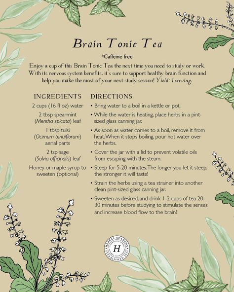 🌿📖 Boost brainpower naturally with our FREE ebook! 🧠 Discover 11 herbal recipes for memory and focus, including Lion’s Mane Matcha Tea, Lemme Think Lemonade, Memory Boost Nut Butter, and more. 🍵🍋🥜 Get your ebook now and nourish your mind the herbal way! #HerbalAcademy #BrainHealth 🌱📚 Herbs To Help With Memory, Herbs For Memory And Focus, Herbal Remedy Recipes, Herbal Elixir Recipes, Herbal Tea Blends Recipes, Wicca Kitchen, Homestead Compound, Herbs For Memory, Herbal Pantry