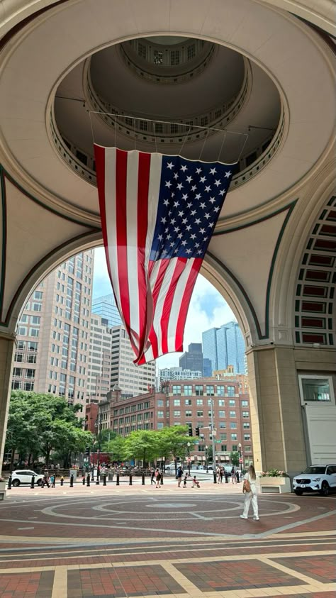 A large USA flag Liberty Hotel Boston, Boston America, Boston Commons, Places In Boston, 2025 Moodboard, Boston Usa, Boston Travel, Boston Hotels, Visit Places