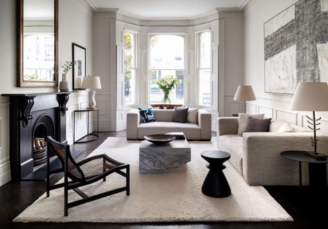 Townhouse Living Room Ideas, Slaked Lime Mid, Notting Hill Apartment, Townhouse Living Room, Victorian Sitting Room, Slaked Lime, Sunken Living Room, London Interior, H Design