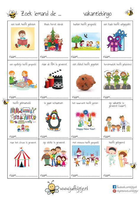 Zoek iemand die…… Kerstvakantie bingo Holiday Bingo, Dutch Language, Christmas Bingo, Winter Break, Find Someone Who, Find Someone, Start The Day, Teaching Tips, First Grade