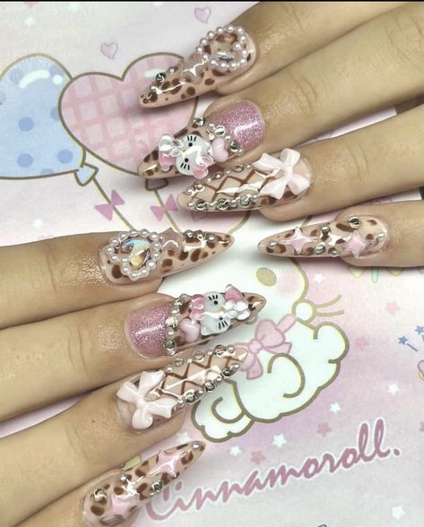 Punk Nails, Hello Kitty Nails, Pretty Gel Nails, Really Cute Nails, Soft Nails, Cat Nails, Kawaii Nails, Pink Acrylic Nails, Dream Nails