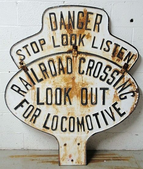 cast iron railroad sign Vintage Railroad, Railroad Decor Ideas, Railroad Decor, Train Signs, Railroad Crossing Sign Diy, Train Signage, Railroad Signs, Railroad Lights, Vintage Railroad Lanterns