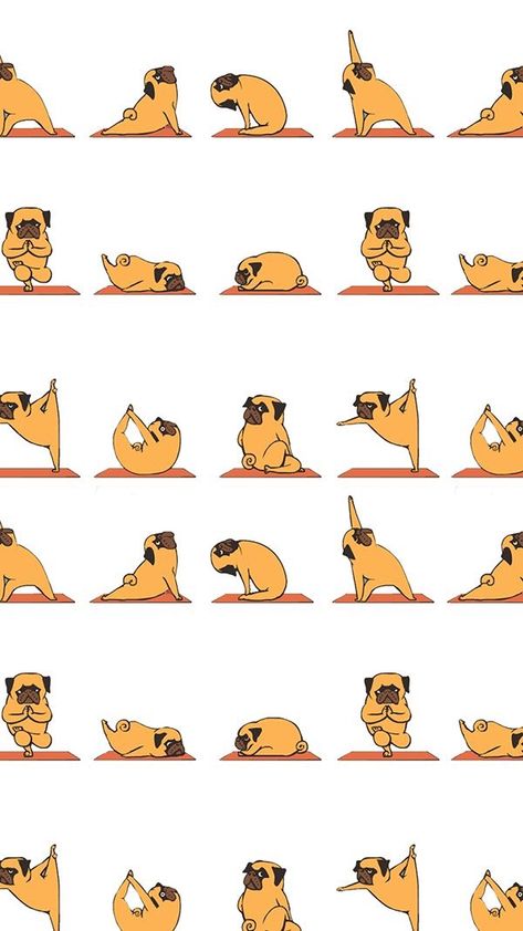 Wallpaper Pug, Yoga Wallpaper, Pug Wallpaper, Yoga Dog, Yoga Stickers, Animal Yoga, Yoga Illustration, Children Sketch, Animal Illustration Art