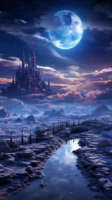 Moon Kingdom Aesthetic, Fantasy World Aesthetic, Castles In The Sky, Fantasy Scenery, Moon Kingdom, Fantasy Wall Art, Fantasy Background, Cool Backgrounds Wallpapers, Pop Art Wallpaper