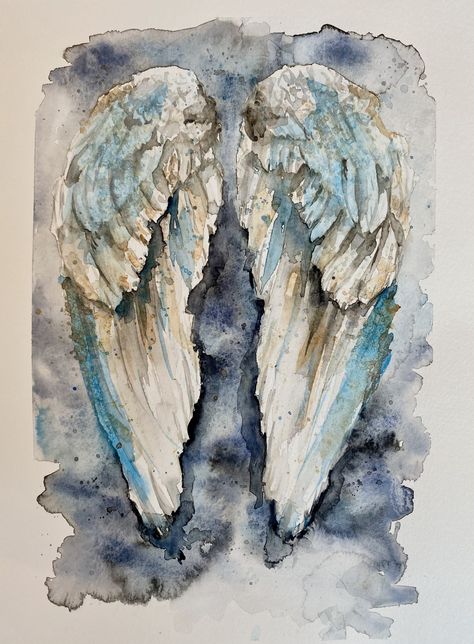 Watercolor Angel Wings, Sea Glass Window Art, Watercolor Angel, Angel Wings Art, Paint Studio, Angel Artwork, Glass Window Art, Painting Competition, Wings Art