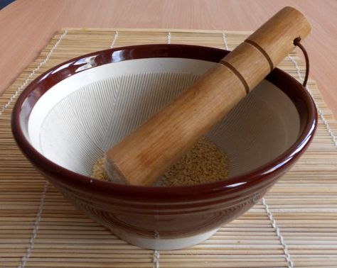 Japanese ceramic mortar and wooden pestle (すり鉢) great for grinding spices, seeds, making mashed potatoes, etc. Japanese Kitchenware, Making Mashed Potatoes, Japanese Products, Japanese Ceramics, Mortar And Pestle, Mashed Potatoes, Seeds, Ceramics, Tools