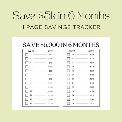 Save 5 Grand in 6 Months by TheJuanShop on Etsy Save For Disney In 6 Months, Save 5 000 In 6 Months, 4000 In 6 Months, 5k In 6 Months Savings, Savings Checklist, 5000 In 6 Months, Habit Tracker Printable, Saving Plan, Money Saving Plan