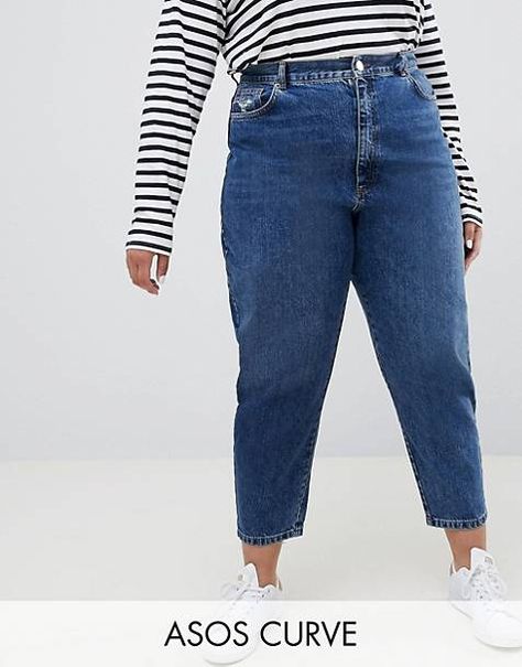 ASOS DESIGN Curve balloon leg boyfriend jeans in dark blue wash Plus Size Boyfriend Jeans, Ripped Jeggings, Camouflage Jeans, Ripped Knee Jeans, Womens Cycling Clothes, Black Jeans Outfit, Curve Jeans, Trendy Swimwear, Outfit Jeans