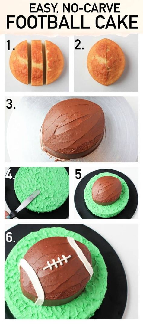 Easy no carve football cake - DIYs.com Cake Carving, Cake Football, Easy Super Bowl, Big Cake, Bowl Party Food, Cake Decorating For Beginners, Football Score, Football Party Food, Football Cake