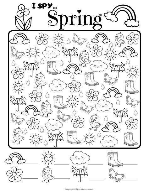 Free I Spy Spring printable - great for kids! May Kids Activities, Kinder Activity Sheets, Spring Mazes Free Printable, Fun Worksheets For Kindergarten Free Printable, Free Printable I Spy Worksheets, Preschool I Spy Printables, I Spy Activities For Kids, I Spy Kindergarten Free Printable, Spring Crafts For Kids Printable