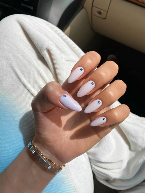 Nails Evil Eye, Evil Eye Nails, Eye Nail Art, Milky Nails, Classy Acrylic Nails, Almond Acrylic Nails, Neutral Nails, Minimalist Nails, Dream Nails