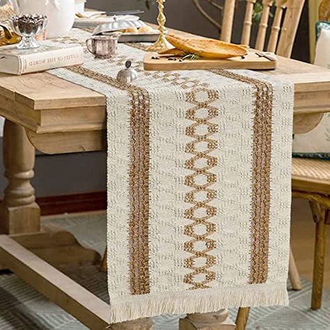 Boho Table Runner,BambooTable Runners with Tassel Macrame Boho Tablecloth, Green Table Runner, Rustic Table Runners, Macrame Table, Boho Table Runner, Farmhouse Table Runners, European Style Homes, Vintage Table Runner, Macrame Table Runner