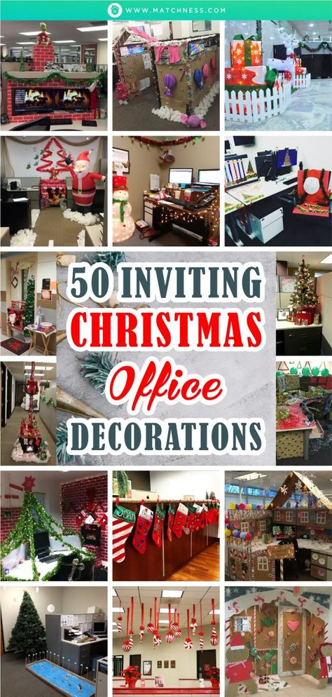 50 Inviting Christmas Office Decorations - Matchness.com Desk Decorating Ideas For Christmas, Christmas Office Decorations Contest, Christmas Decoration Themes Office, Christmas In The Office Ideas, Work Break Room Christmas Decorations, Christmas Party Room Decorations, Cubicle Decor Christmas Office, Diy Christmas Decorations Office, Decorating Cubicle For Christmas