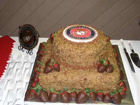 A Marine Corps groom's cake I made for my son! It was his favorite, German Chocolate. Grooms Cakes, 60th Birthday Cakes, Groom Cake, Marine Mom, German Chocolate, Lavender Wedding, Grooms Cake, Marine Corps, 60th Birthday