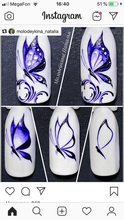 Butterfly Nail Designs, Animal Nail Art, Nail Drawing, Nail Techniques, Nail Art Techniques, Butterfly Nail Art, Simple Acrylic Nails, Nail Art Designs Diy, Pretty Nail Art Designs