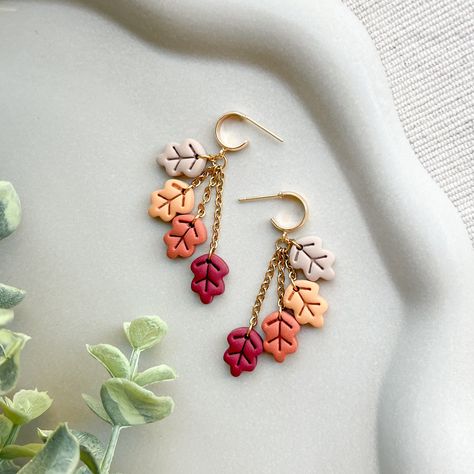 Colours of AUTUMN - dangling leaf drop earrings | handmade polymer clay | stainless steel Autumn Polymer Clay, How To Clean Earrings, Pattern Pictures, Fall Jewelry, Handmade Polymer Clay, Diy Jewellery, Polymer Clay Earrings, Clay Earrings, Earrings Handmade