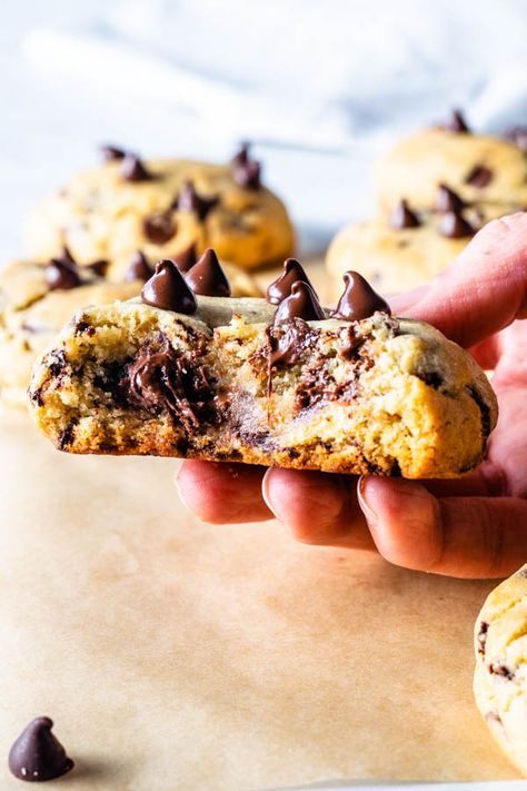 Jumbo Thick Chocolate Chip Cookies #chewy #chocolatechipcookies #cookies #chocolate #baking #cookieexchange #chewycookies #jumbo #homebaker #easy #cookiemonster Chocolate Chip Cookies Thick And Chewy, Jumbo Drop Cookies, Mega Chocolate Chip Cookies, Ultra Thick Bakery Style Chocolate Chip Cookies, Extra Large Chocolate Chip Cookies, Thick Chocolate Chunk Cookies, Thick Chewy Cookies, Thick And Chewy Chocolate Chip Cookies, Jumbo Cookie Recipe