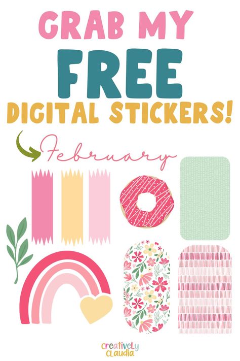 Free February Digital Stickers Free Journal Stickers, How To Create Digital Stickers, Goodnotes Template Free Stickers, Free Png Stickers, Free Digital Stickers For Goodnotes, Free Goodnotes Stickers, Sticker For Digital Planner, Free Digital Stickers, Goodnotes Stickers Free Png