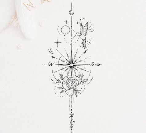 Compass Feminine, Women Flower Sleeve Tattoo, Artistic Tattoos For Women, Compass Tattoo Design Woman, Geometric Flower Tattoo Design, Compass Tattoo Ideas For Women, Medium Tattoos For Women, Feminine Compass Tattoo, Simple Compass Tattoo