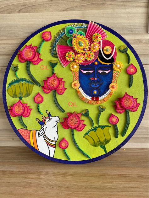 Shrinathji Pichwai Paintings, Painting With Paper, Pichwai Painting, Paper Quilling Patterns, Pichwai Paintings, Quilling Patterns, Paper Painting, Quilling Art, Canvas Board