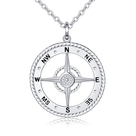 S925 Sterling Silver Large Compass Viking Pendant Necklace for Men Women Jewelry Fathers Gifts, Compass Pendant Necklace, Graduation Jewelry, Viking Pendant, Pendant For Men, Compass Pendant, Detailed Necklace, Compass Necklace, Gifts Jewelry