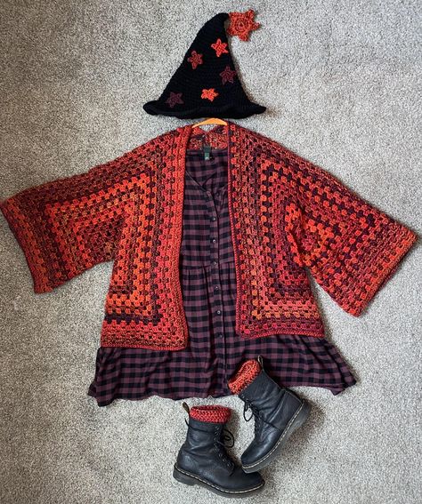 I made a hexagon cardigan, witch hat, and matching boot cuffs to wear to the Stevie Nicks concert tonight ! : r/crochet Witch Hat Knit, Crochet Whimsygoth, Hexagon Crochet Cardigan, Whimsigoth Crochet, Wizard Core, Witch Hat Crochet, Hexagon Cardigan Crochet, Crochet Witch Hat, Stevie Nicks Concert