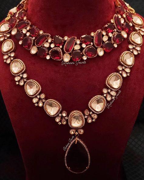 Premium Polki Necklace Set Layering in Maroon Red ❤😍 . . . #polkijewellery #polkiearrings #finejewelry #highjewelry #diamondearrings Polki Necklace Set, Red Stone Necklace, Polki Necklace, Maroon Red, Red Stone, Stone Necklace, Necklace Set, Layering, Stone