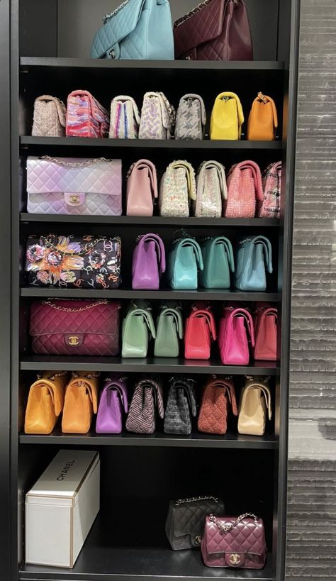 Chanel Closet, Color Coordinated Closet, Wealthy Lifestyle Luxury, Bag Closet, Dream Closet Design, Beautiful Closets, Luxury Bags Collection, Pretty Shoes Sneakers, Hot Bags