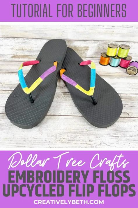 How to Upcycle Flip Flops with Embroidery Floss Anchor Embroidery, Free Pattern Download, Rainbow Crafts, Etsy Sales, Dollar Tree Crafts, Dollar Store Crafts, Summer Crafts, Embroidery Floss, Craft Tutorials